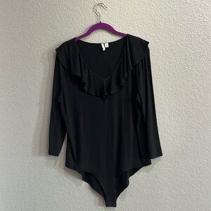 Cato’s EST 1946 Black Body Suit Long Sleeve Ruffle Collar Size Large Boho